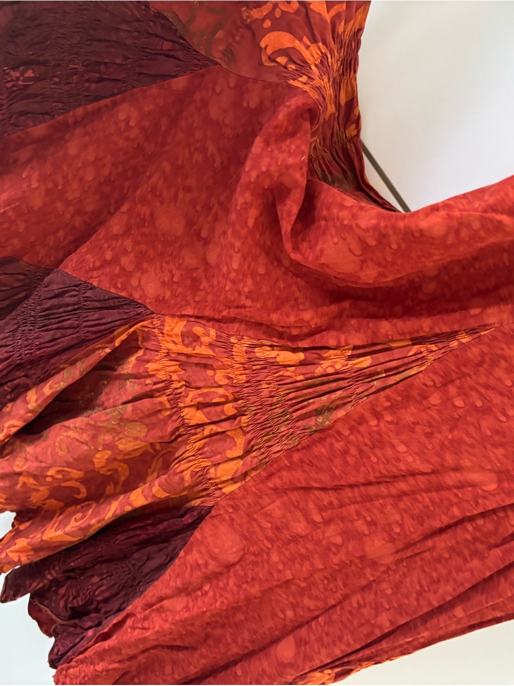 Boho Batik Print Maxi Dress Rust Orange Festival Fairy Grunge Y2K Small Godet - Picture 4 of 14